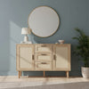 Rattan Sideboard Cabinet Buffet Cupboard Storage Furniture W/ 3 Drawers 2 Doors