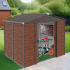 8X6ft Galvanized Metal Garden Shed Outdoor Tool Storage Shed With Base Brown