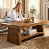 47 Inch Solid Wood Coffee Table, 2 Tier Farmhouse Center Table for Living Room