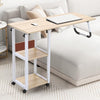 Beige Overbed Table with Wheels Adjustable Foldable Bedside Laptop Desk