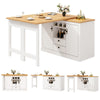 360° Swivel Dining Bar Table Kitchen Island, w/ Storage Cabinet, Wine Rack White