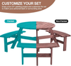 Round Picnic Table 6 Seater Solid Wood Garden Dining Bench Parasol Hole Set 90cm