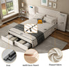 4ft6 Double Velvet Bed Frame with Headboard with Storage Pockets & Drawers Beige