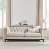 Dusk Chesterfield Stone Matte Velvet & Ash Wood Quilted 3 Seater Sofa RRP £1069