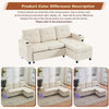 L-Shaped Pull Out Sofa Bed with Storage Corner Couch with USB, LED, Cup Holders
