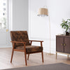 Linen/Distressed Leather Lounge Chair Occasional Retro Tub Armchair Padded Seat