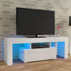 130cm TV Stand Cabinet White TV Unit with LED Lights High Gloss Storage D
