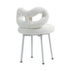 White Dressing Stool Bowknot Backrest Boucle Makeup Vanity Seat Chair Metal Legs