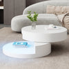 LED Coffee Table w/ Rotating Top, White, 70x70x35.5cm for Living Room, Office