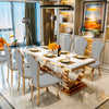 Luxury Marble Table Dining Set of 6 Chairs in Grey Leather & Marble Dining Top