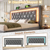 LED Ottoman Storage Bed Frame 135x190cm with Adjustable Height Headboard Grey