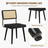 Natural Rattan Dining Chairs Velvet Upholstered Kitchen Chairs w/Rattan Backrest