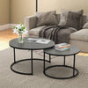 Set of 2 Nesting Coffee Tables Round Side End Table with Black Metal Frame, Grey