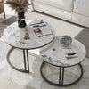 Round Nesting Coffee Table Set of 2 Faux Marble Jade White Top for Living Room