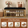 2-Tier Velvet Top Bamboo Gold Metal Shoe Rack Stand Shoe Storage Shelf Hallway