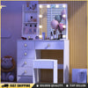 White Dressing Table Mirror Drawers Vanity Makeup Desk Stool Set With LED Lights