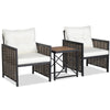 3 Piece Patio Wicker Chairs and Coffee Table Set Rattan Conversation Set