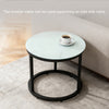 Nesting Coffee Table Set of 2, Marble-Effect Glass Round Side Tables, White