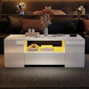 Led Coffee Table with 2 Drawer Storage, High Gloss Coffee Table for Living Room