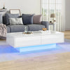 Coffee Table !SALE! High Gloss White LED Storage 2 Drawers Modern Living Room