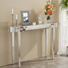 Elegant Glass Entryway Silver Console Table w/ Sturdy Square Mirrored Glass Legs