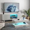 High Gloss LED Coffee Table Modern White Marble 2 Tiers Rectangle Tea Table