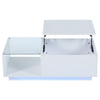 Hydraulic Lift Coffee Table w/ LED Lights & Storage, High Gloss White, 100x50cm
