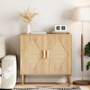 Natural Wooden Storage Cabinet With Doors & Shelves, Small Buffet Sideboard