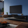 200cm Black Floating TV Cabinet Stand Unit High Gloss Storage Door Wall Mounted