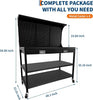 48in Workbench Metal Tool Storage w/ Pegboard 3 Drawer Under Shelf Power Outlet