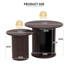 40CM/60CM Coffee Table Round Wood Side Table Sets With Hidden Storage Walnut