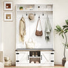 Farmhouse Entryway Bench with Shoe Storage & 7 Hooks