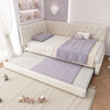 Velvet Upholstered Bed Daybed with Pull-Out Trundle, 3ft Single 90x190cm, Beige