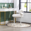 White Dressing Stool Bowknot Backrest Boucle Makeup Vanity Seat Chair Metal Legs