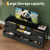 63in TV Stand with 8 Fabric Drawers & LED Lights, Storage Cabinet with Wood Top