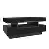 Coffee Table with Storage Drawers & LED Strips Black Tea Table for Living Room