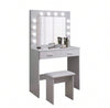 LED Light Vanity Dressing Table Set Bedroom Makeup Desk With Mirror Drawer Stool