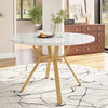 Round Dining Table, Kitchen Table with White Marble Effect Tabletop & Gold Frame