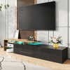 Modern TV Stand LED TV Unit Cabinet with Glass Shelves & 2 Drawers Storage Black