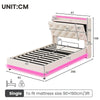 3ft Single Upholstered Bed with Hydraulic Storage, LED Headboard, Linen, Beige