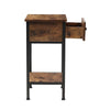 2-Tier Industrial End Table Narrow Side Table Rustic Nightstand w Storage Drawer