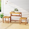Acacia Wood Outdoor Dining Table with 2 Built-in Chairs