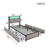 Single Bed Frame with LED Lights, 4 Drawers, Charging Station Metal Platform Bed