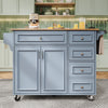 Kitchen Island w/ Drop Leaf, 5 Drawers, Serving Trolley Storage Cabinet, Blue