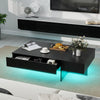 COSTWAY Modern LED Coffee Table High-Gloss Accent Table with 3 Storage Drawers