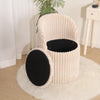 Ottoman Storage Stool Ribbed Round Pouffe Seat 3-in-1 Compact Chair Footstool