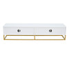 Modern White TV Stand Cabinet Storage Unit w/ 4 Soft-Close Doors, Gold Handles