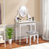 White Dressing Table Set with 5 Drawers Mirror and Stool Makeup Vanity Table