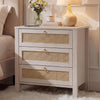Boho 3 Drawers Nightstand,Rattan Bedside Table w/Golden Handles,for Bedroom