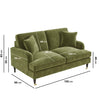 Green Velvet Sofa 2 Seater with Ruched Saddle Arms Wooden Gold Legs Traditional